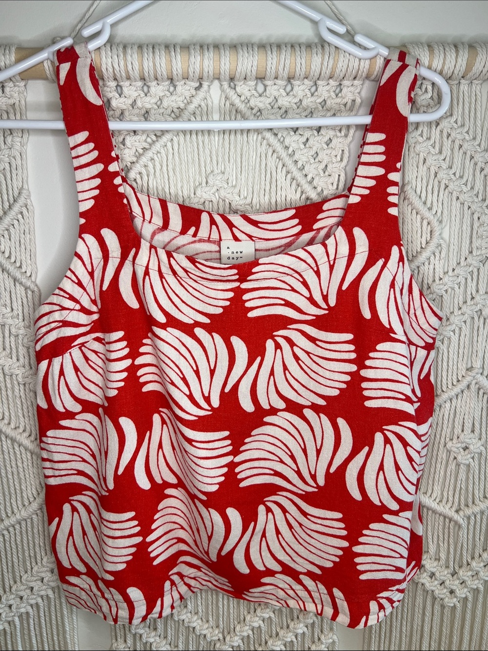 a new day Red Tank Top with White Abstract Swirl Print